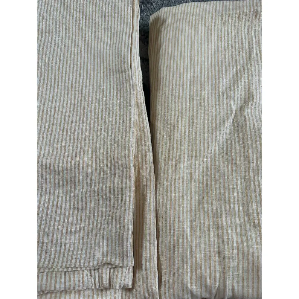 2 POTTERY BARN WHEATON STRIPE SUNFLOWER YELLOW LINEN CURTAINS SET READ